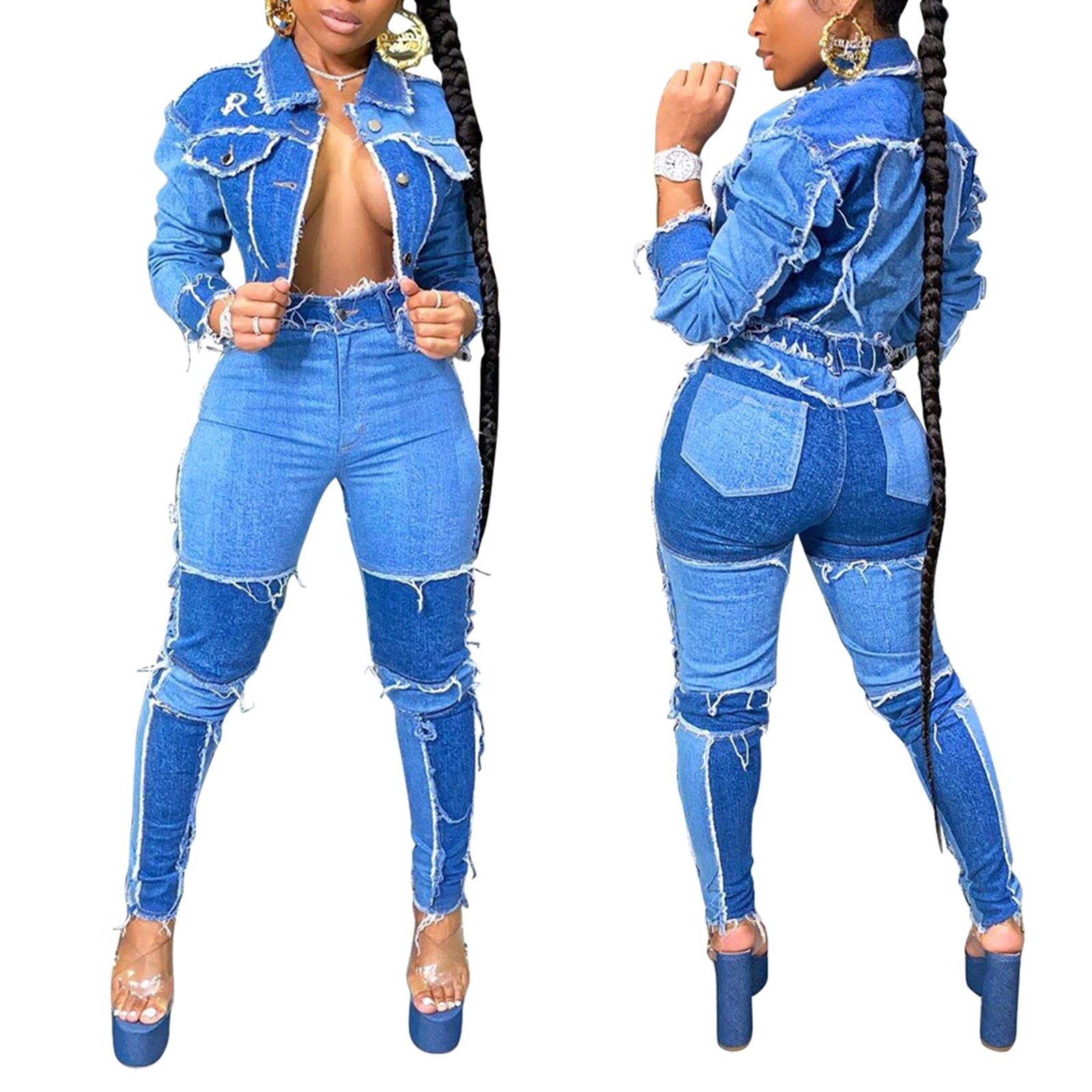 Women Jeans 2020 New High Waist Ripped Destroyed Pants Demin Patchwork Bodycon Tassels Bodycon Slim Pencil Jeans Club