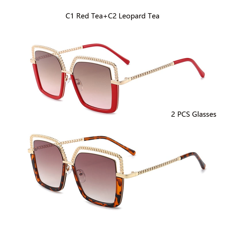 Luxury Square Sunglasses Women Men Alloy Chain Frame Sun Glasses Brand Design Female Shades Ladies Fashion Trending Eyeglasses