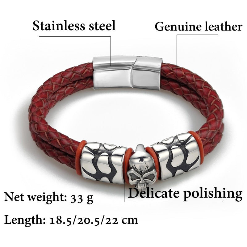 Pop Bohemian Style 316 Stainless Steel Men's Bracelet Ghost Head Accessories Woven Wine Leather Woman Bracelet 7 Day Delivery