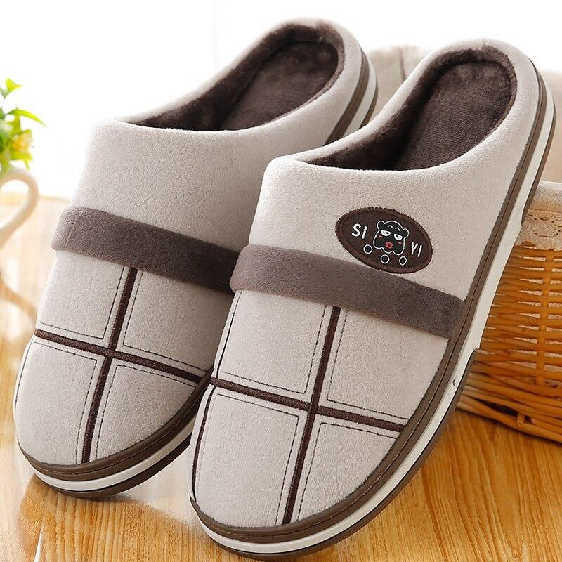 Men Fur Slippers Large Size 45-50 Winter TPR Gingham Cozy House Slippers For Boys Short Plush Home Shoes Man Factory Outlets - Surprise store