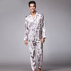 Spring Summer Men Ice Silk Pajama Sets Plus Size Turn-Down Collar Pijamas Dragon Print 2 Pieces Suit Fasinon Male Homewear