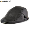 BUTTERMERE Men Beret Hat Real Leather Flat Cap Sheepskin Autumn Winter Male Brown