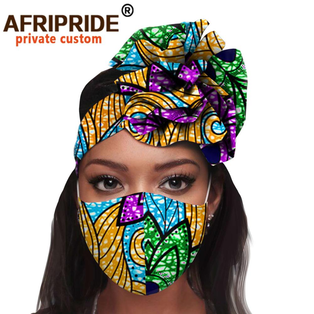 African 2 Piece for Women Headband Headwear Floral Turban Head Scarf Ladies Head Wrap Hair Accessories Match Print Mask A20H015