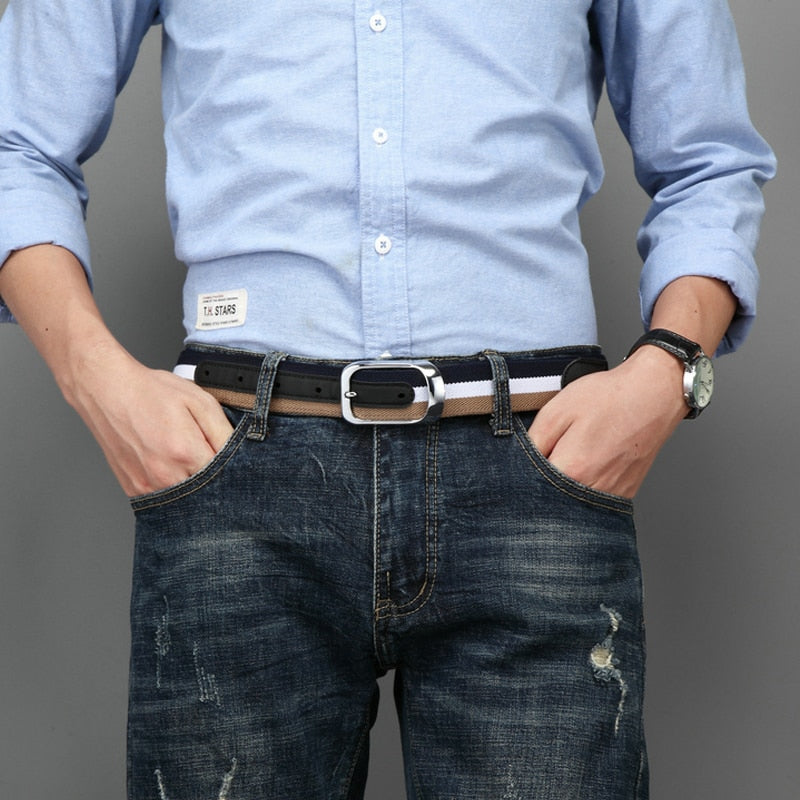 MEDYLA Canvas Belt Men's Pin Buckle Woven Elastic Belt Youth Pants With Personality Belt Black Buckle Breathable Belt MD823