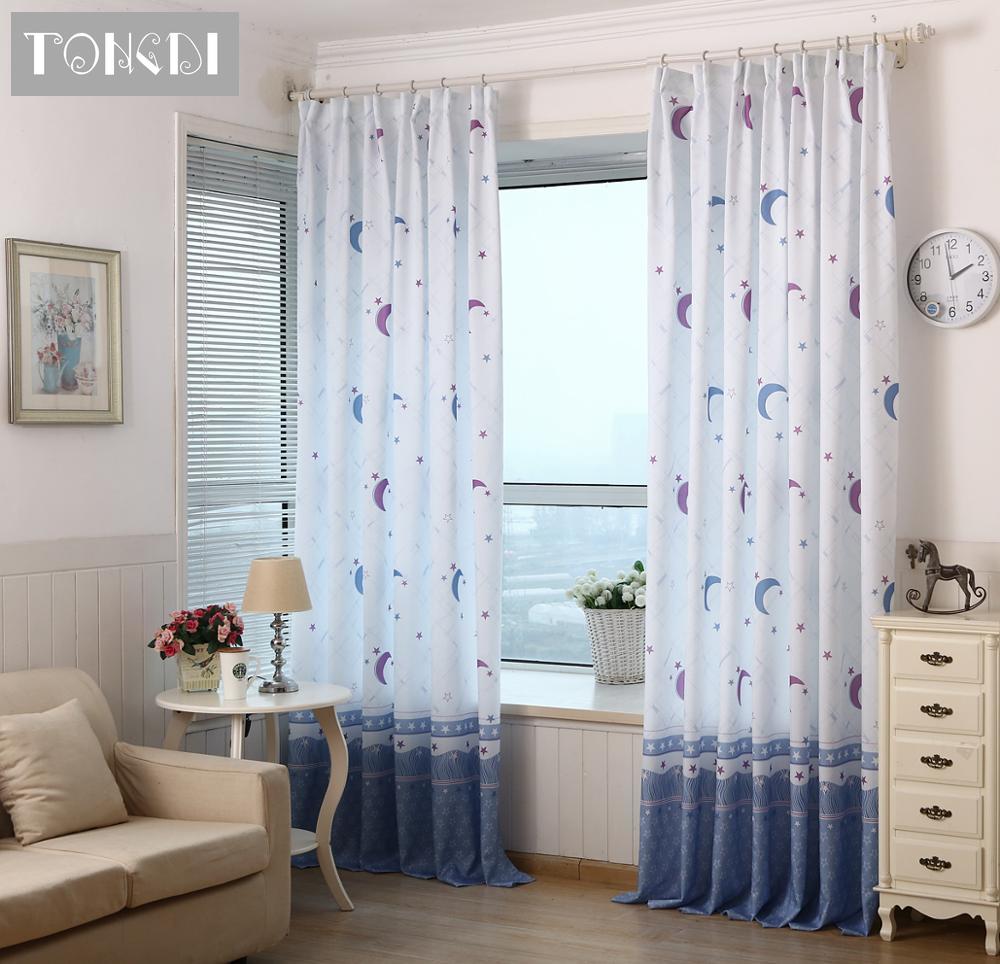 TONGDI Children Blackout Curtain Cartoon Fantsy Night Sky Kawaii Lovely Star Moon Print Decor For Home Parlou Bedroom LivingRoom