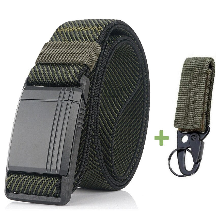 New Elastic Belt For Men Slide Metal Magnetic Buckle Adjustable Male Trousers Belts Military Combat Tactical Belts High Quality