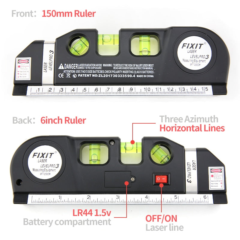 Multi-function Spirit Level Laser Horizon Hairline Vertical Marking Tape Measure Bubble Level Measurement Tool Metric Inch Ruler