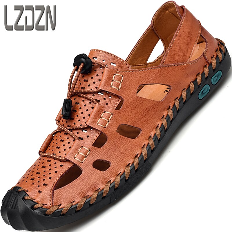 Sandals Shoes For Men's Big Foot Slippers Summer Breathable Genuine Leather deadlift Casual Driving Beach Dad Outdoor soft soled
