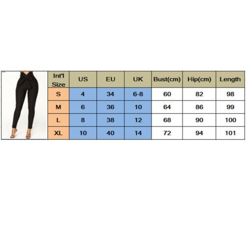 Hirigin Women Casual High Waist Waist Bow Tie Long Slim Skinny Stretch Solid Pants Sashes Pencil Trousers