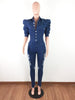 Ripped Jeans Romper Sexy Women Turn Down Collar Elegant Casual Denim Jumpsuit Overalls
