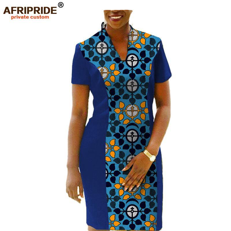 plus size african women dress AFRIPRIDE private custom short sleeve knee-length casual fall dress pure cotton linings A722557 - Surprise store