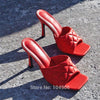 Marian Sqaure Toe Red Quilted Mule Heels Shoe Black PU High Heel Shoes Women Sandals Sliper Woman Shoes zapatos mujer White Blue