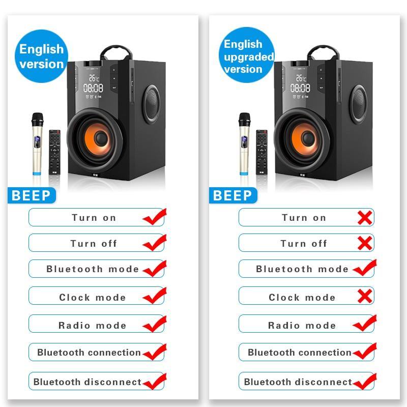 2200mAh Big Power Bluetooth Speaker Subwoofer Wireless Portable Heavy Bass Stereo Speakers Music Player LCD Display FM Radio TF - Surprise store