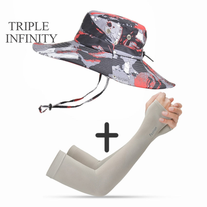 New Fashion Sun Hat Male Sunshade Summer Outdoor Fishing Sun-proof Breathable Foldable Big Wide Brim Men's Panama Hat Bucket Hat