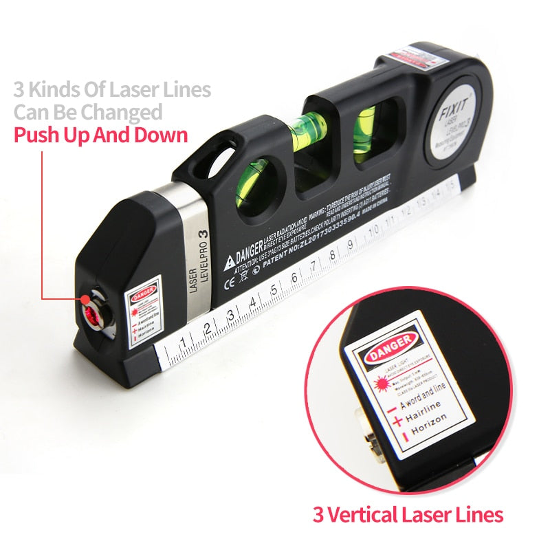 Multi-function Spirit Level Laser Horizon Hairline Vertical Marking Tape Measure Bubble Level Measurement Tool Metric Inch Ruler
