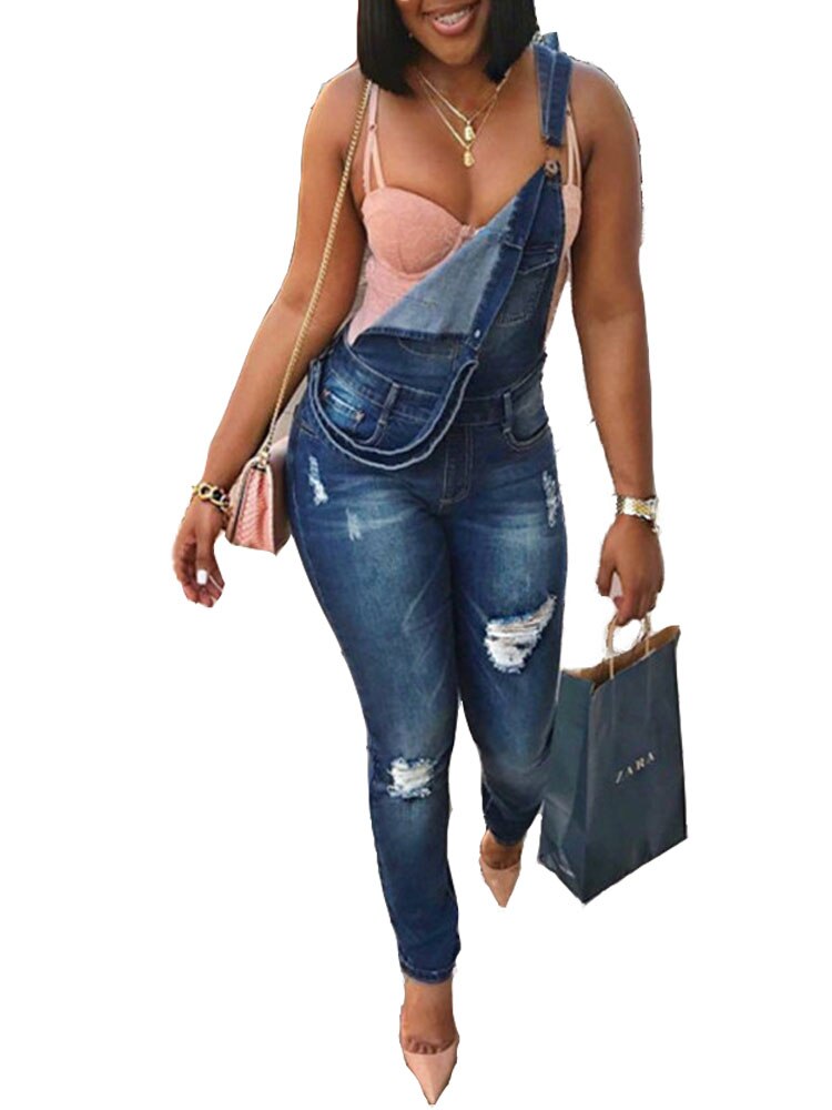 Women's fashionable blue belt jeans with water washed holes and personalized Jeans Belt pants