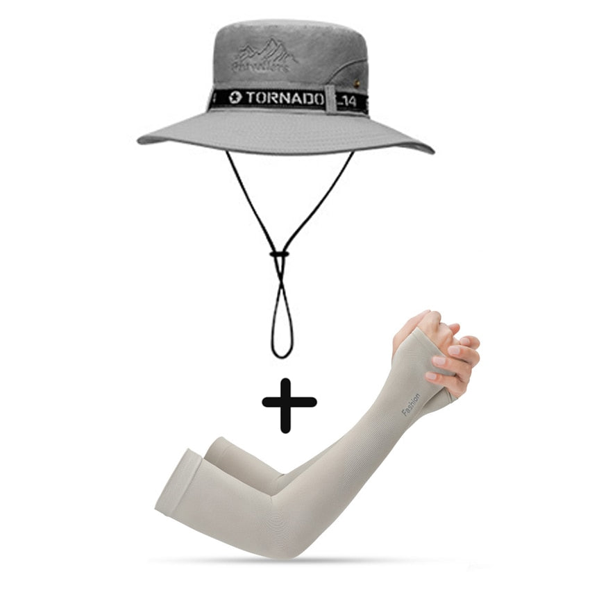 UPF 50+ Summer Hats Men Sun Protector UV-proof Breathable Bucket Hat Large Wide Brim Hiking Outdoor Fishing Beach Cap Cowboy New