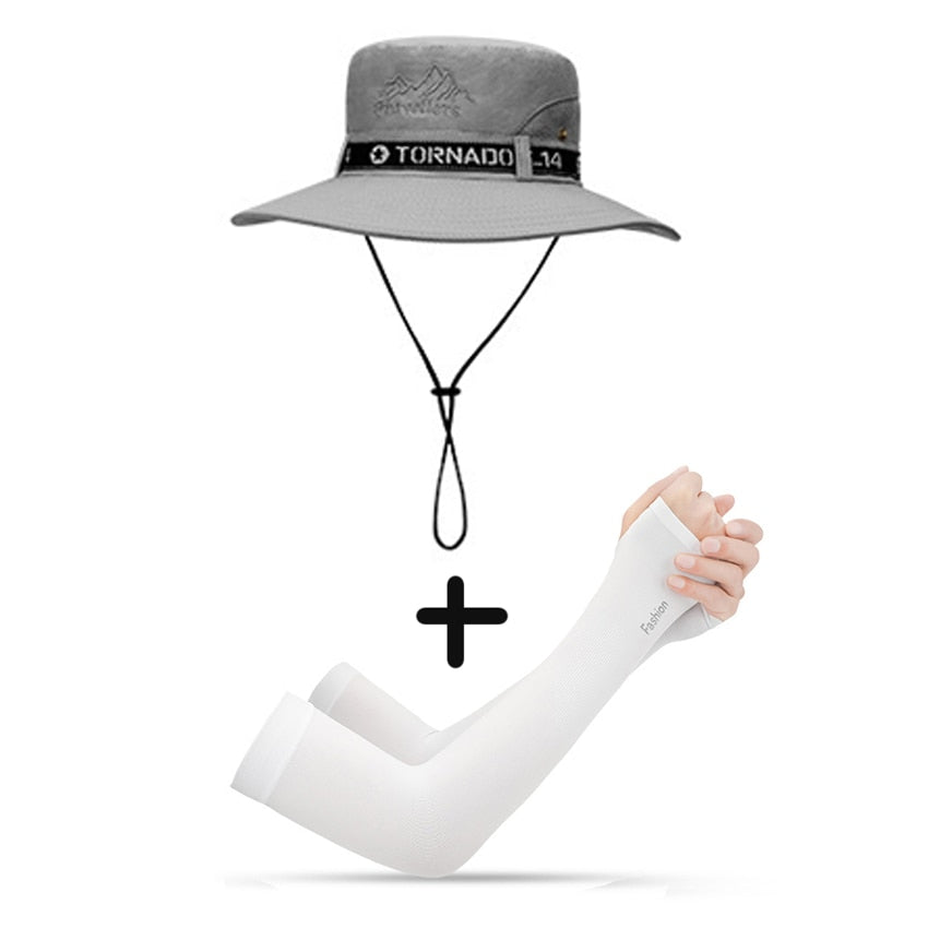 UPF 50+ Summer Hats Men Sun Protector UV-proof Breathable Bucket Hat Large Wide Brim Hiking Outdoor Fishing Beach Cap Cowboy New