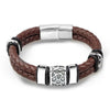 MingAo Punk316l Stainless Steel Irregularly Cracked Bead Bracelet Genuine Braided Leather Male Bracelets & Bangles Men's Jewelry