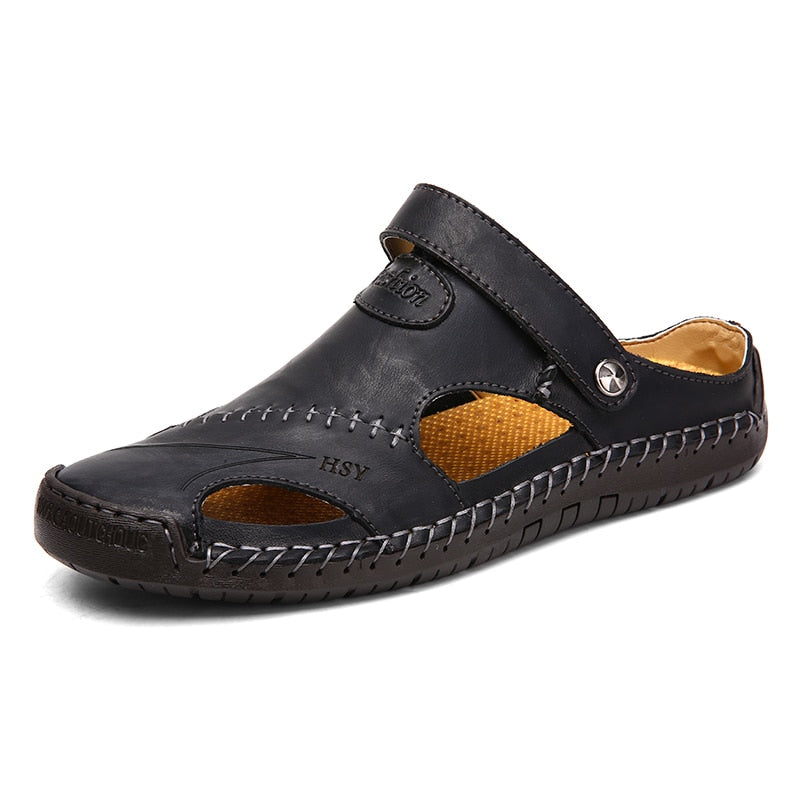 Classic Mens Sandals Summer Genuine Leather Male Beach Sandals Soft Comfortable Male Outdoor Beach Slippers Slip-ON Man Sandals