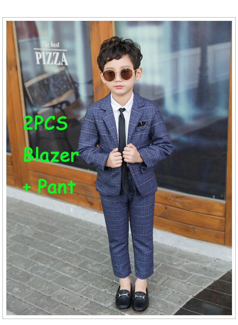 Formal Boys Suits for Weddings Blazers Pants Children Party Clothes Plaid Kids School Costume Gentlemen Teenager Tuxedos Sets