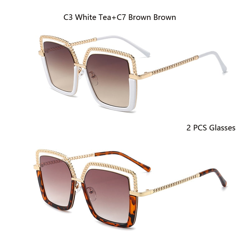 Luxury Square Sunglasses Women Men Alloy Chain Frame Sun Glasses Brand Design Female Shades Ladies Fashion Trending Eyeglasses