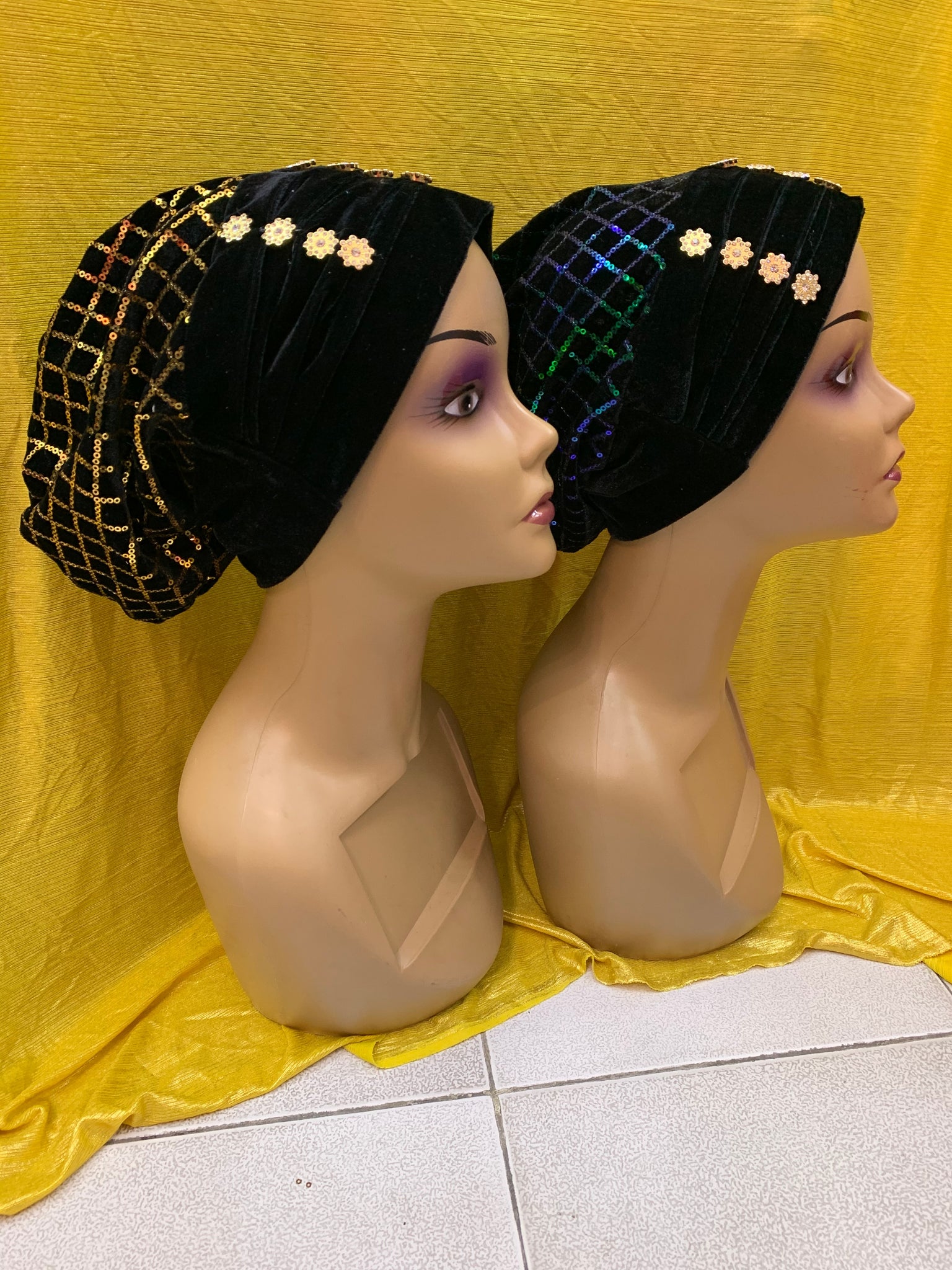 Shining Sequins Muslim Turban Cap Women Sequence Ready Female Head Wraps African Auto Gele Aso Oke Headwear Already Made Headtie