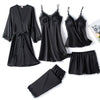 5PC Silk Robe Sleep Suit Womens Lace Satin Pajamas Gown Set V-Neck Cami Nighties Wear Pijama Home Nightwear Spring Nightdress