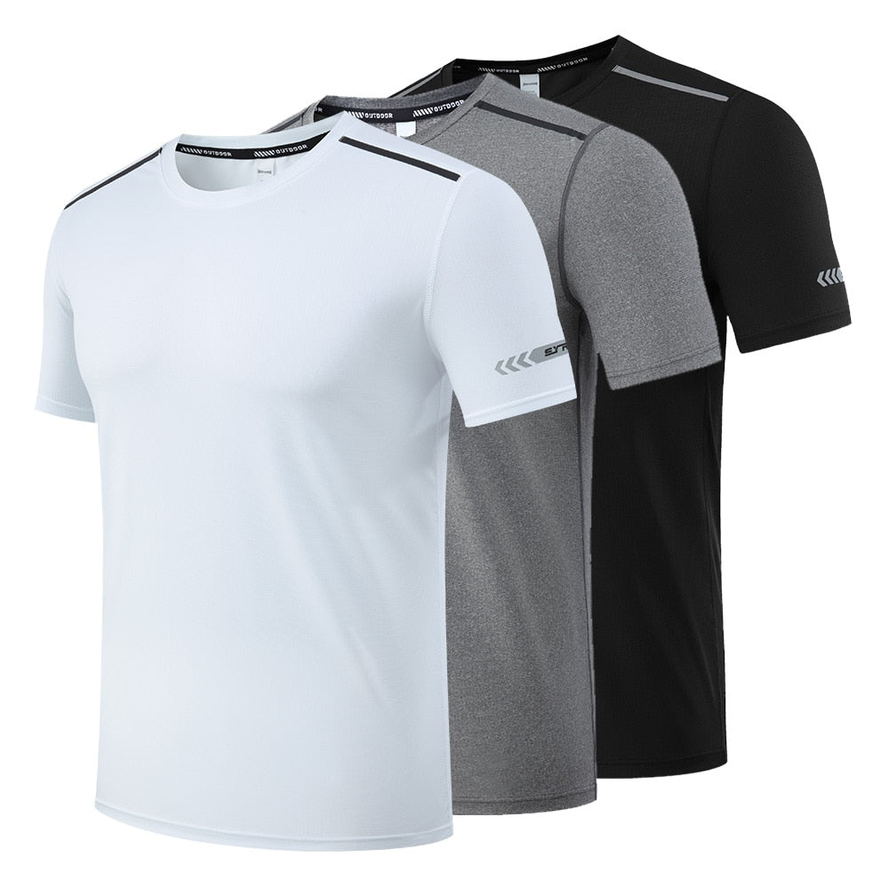 New Polyester Men's Fitness Gym Clothing Breathable Training Short Sleeve Running T-Shirt Casual Bodybuilding Compression Shirt