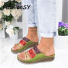 Wedge Heel Women Slippers Summer Women shoes Retro Stitching Low Beach Open Peep Toe Sandals 3 colors Shoes Slides woman shoes