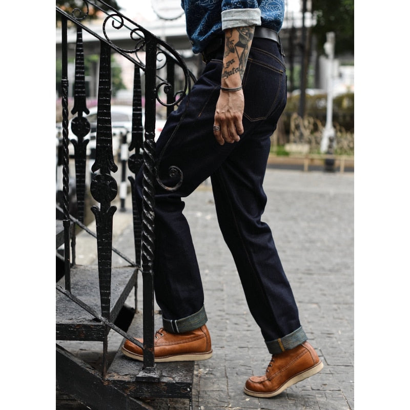 Saucezhan 311XX-Z1 Rainbow Denim Jeans for Men Selvedge Denim Mens Jeans 21 Oz Fly High Rise Straight Legs Slightly Slim