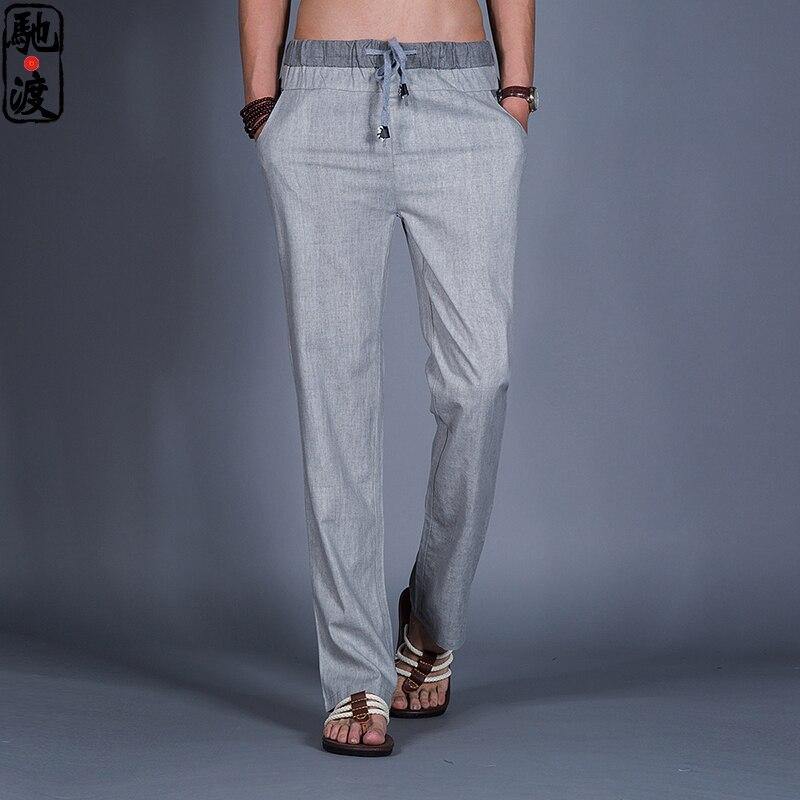 Golf Straight Pants Natural Linen Comfortable Breathable Men Summer Leisure Thin Flax Hemp Trousers Male Slim Lace-up City walk - Surprise store