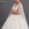 INOE Women Luxury Long Wedding Dress Sequins Fashion Rhinestone Ball Gown Floor Length Tulle Organza Watteau White Party Dress