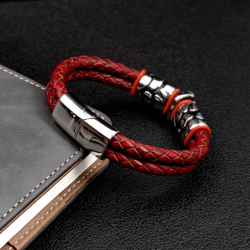 Pop Bohemian Style 316 Stainless Steel Men's Bracelet Ghost Head Accessories Woven Wine Leather Woman Bracelet 7 Day Delivery