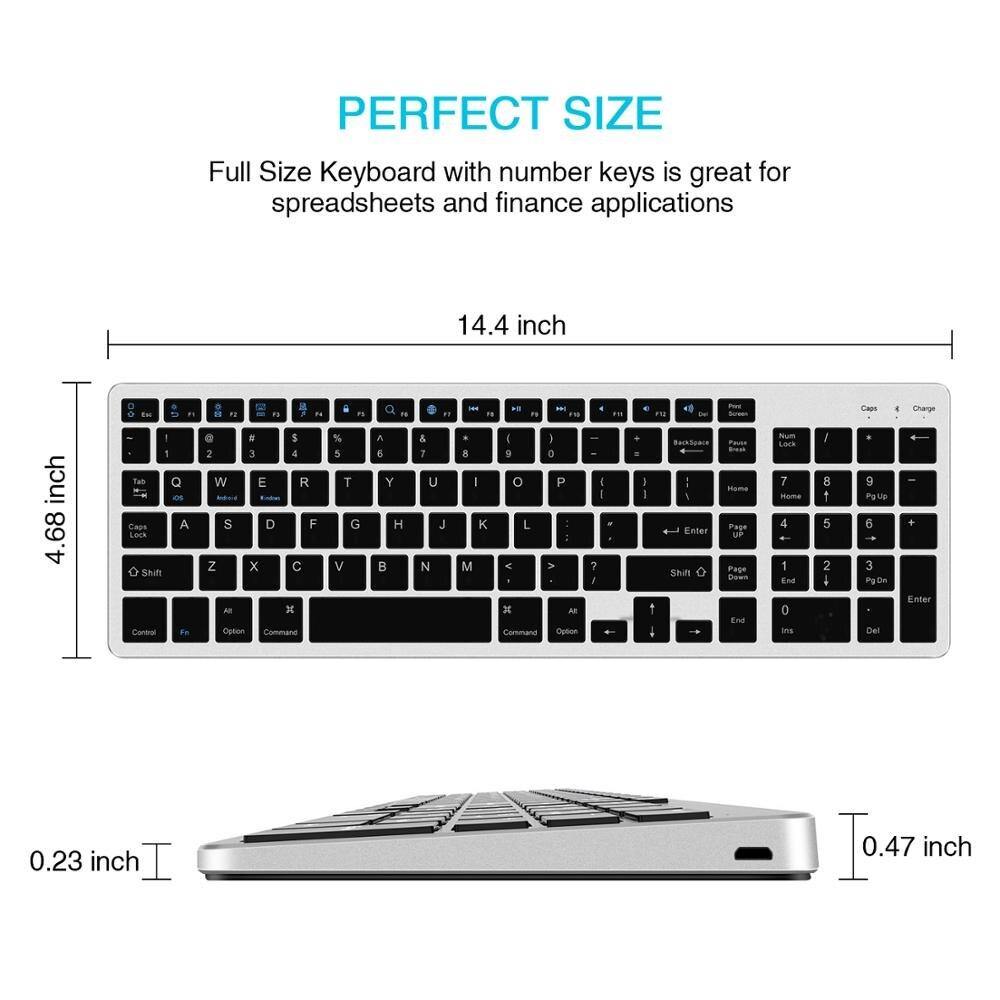 Zienstar Standard Full-Size Wireless Bluetooth Keyboard for Ipad,MACBOOK,LAPTOP,Computer and Android Tablet,Rechargeable Battery - Surprise store