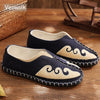Veowalk Men‘s Canvas Espadrilles Flats Handmade Embroidery Loafers Comfortable Linen Denim Slip-on Driving Shoes