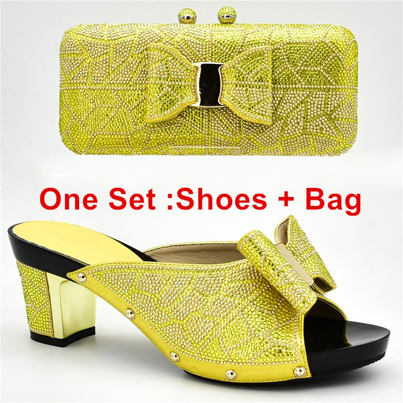 New Arrival Italian Shoes with Matching Bags for Wedding Italy Nigerian Women Wedding Shoe and Bag Set Decorated with Rhinestone
