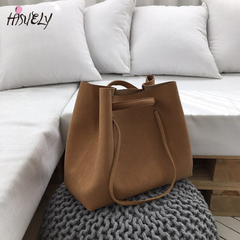 Retro 2019 New Designer Frosted Women Handbags PU Leather Bucket Shoulder Bag Female Fashion Larger Capacity Messenger Bag Girls