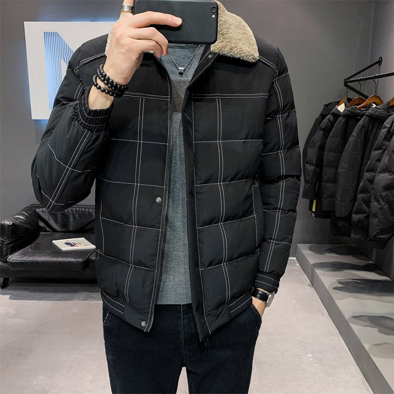 short cotton jacket 2021 new men's fashion casual thickening Slim lapel lambs wool collar jacket