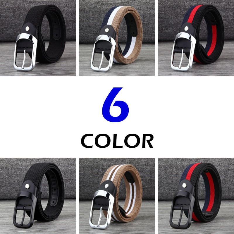 MEDYLA Canvas Belt Men's Pin Buckle Woven Elastic Belt Youth Pants With Personality Belt Black Buckle Breathable Belt MD823
