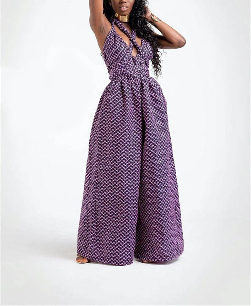 Women Sexy Boho African Jumpsuits Ankara Style DIY Bandage Rompers African Clothes African Dresses Women Robe Africaine Femme