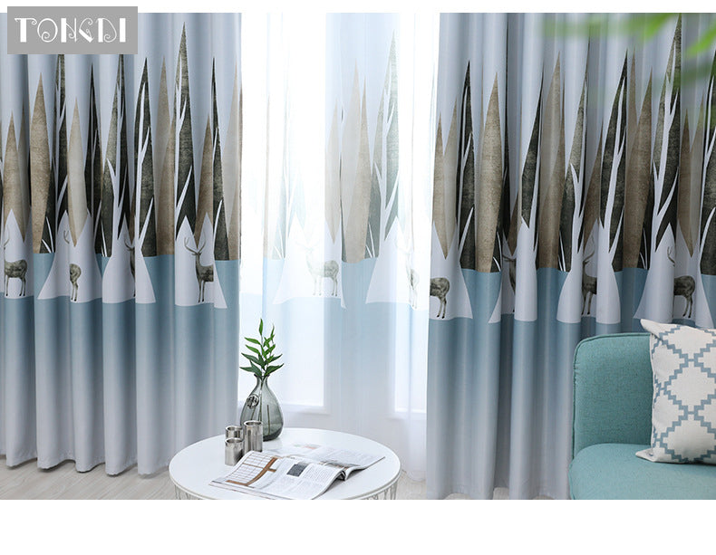 TONGDI Blackout Curtain Modern Nordic Elk Forest Elegant Printing Luxury Decoration For Home Parlour Room Bedroom Living Room