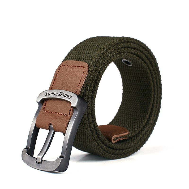 Men & Women Canvas Belt Metal Buckle High Quality Pin Buckle Jeans Belt Tactical Belts for Men Military Strap Army Green Striped