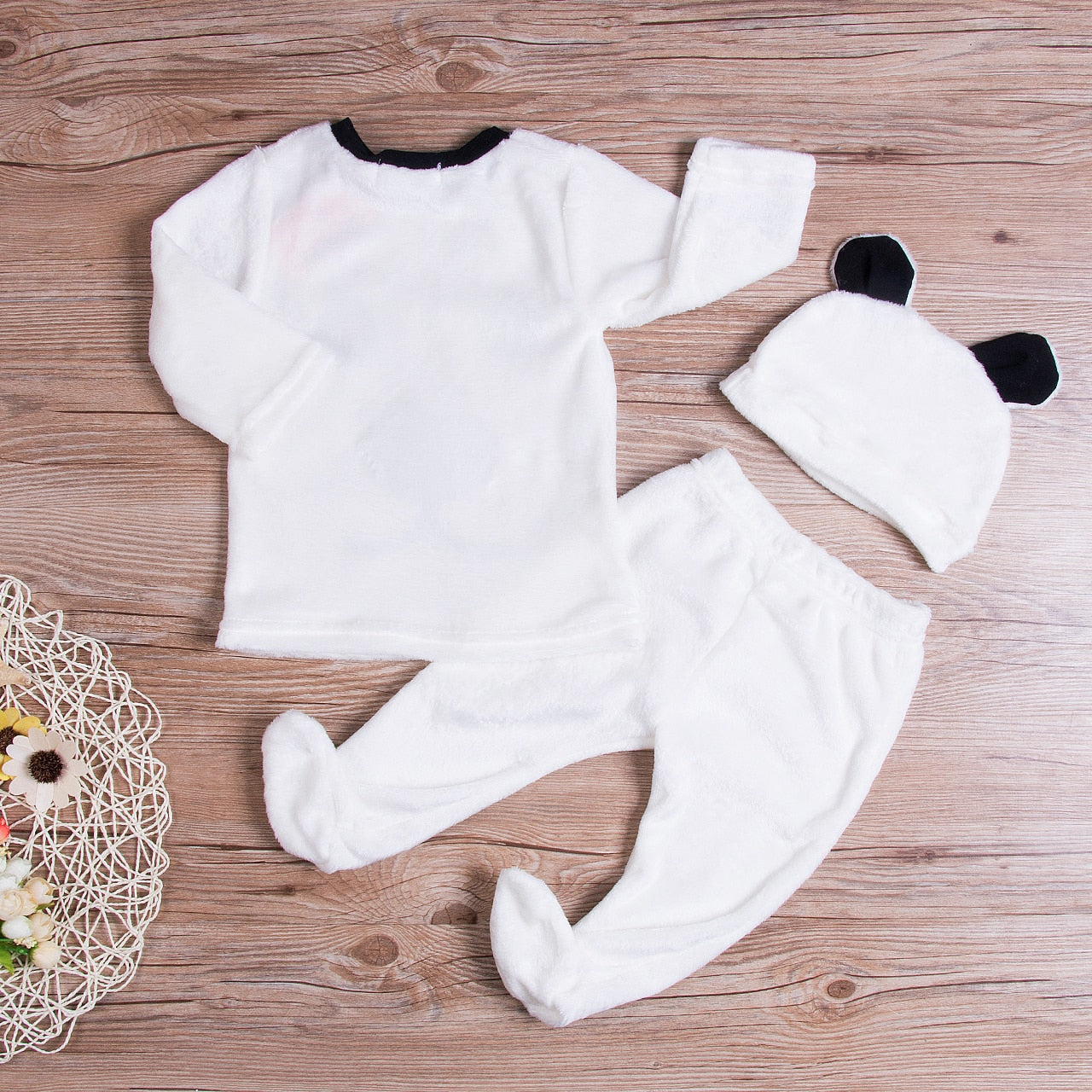 New 3 pieces Newborn Long Sleeve Fleece Bear Top Pant and Hat Set For Baby Boy Warm Winter Kids Clothes