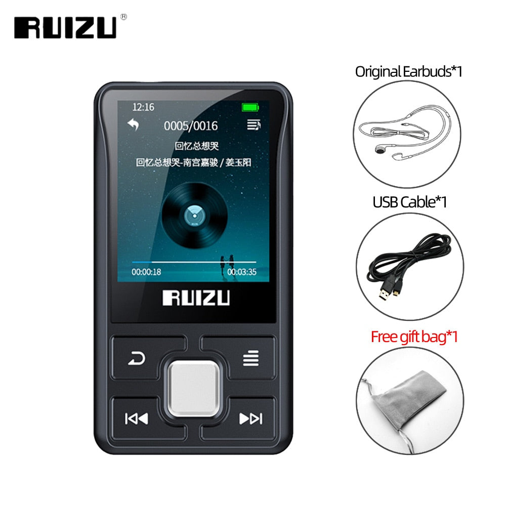RUIZU X55 Clip Sport Bluetooth MP3 Player 8GB Mini with Screen Support TF Card,FM,Recording,E-Book,Clock,Pedometer Music Player