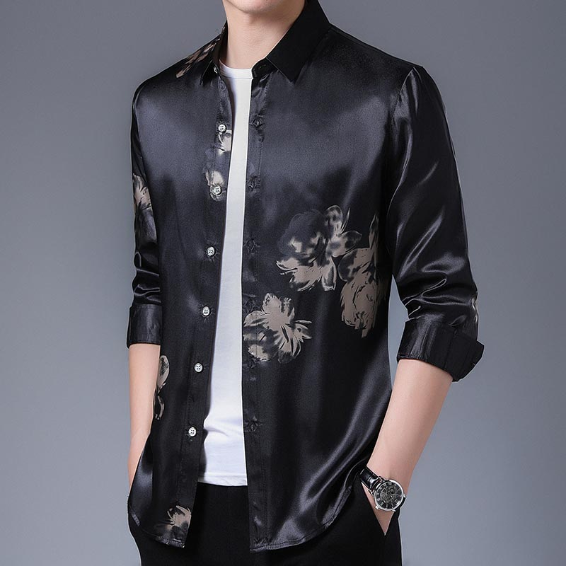 2021 Brand Long Sleeve Men Social Shirt Spring Streetwear Casual Floral Shirts Dress Mens Slim Regular Fit Clothes Fashions 0075