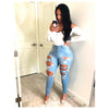 Women High Waist Casual Jeans Washed Distressed Hole Jeans Stretch Skinny Denim Pants Street Ripped Sexy Ladies Pencil Pants