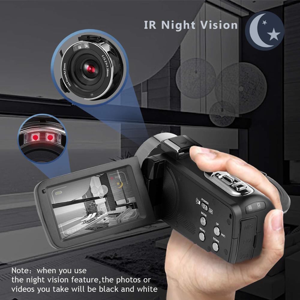 Video Camera 4K Vlogging Camcorder for Live Stream WiFi Webcam Remote Control Night Vision Touch Screen Photography Take Picture