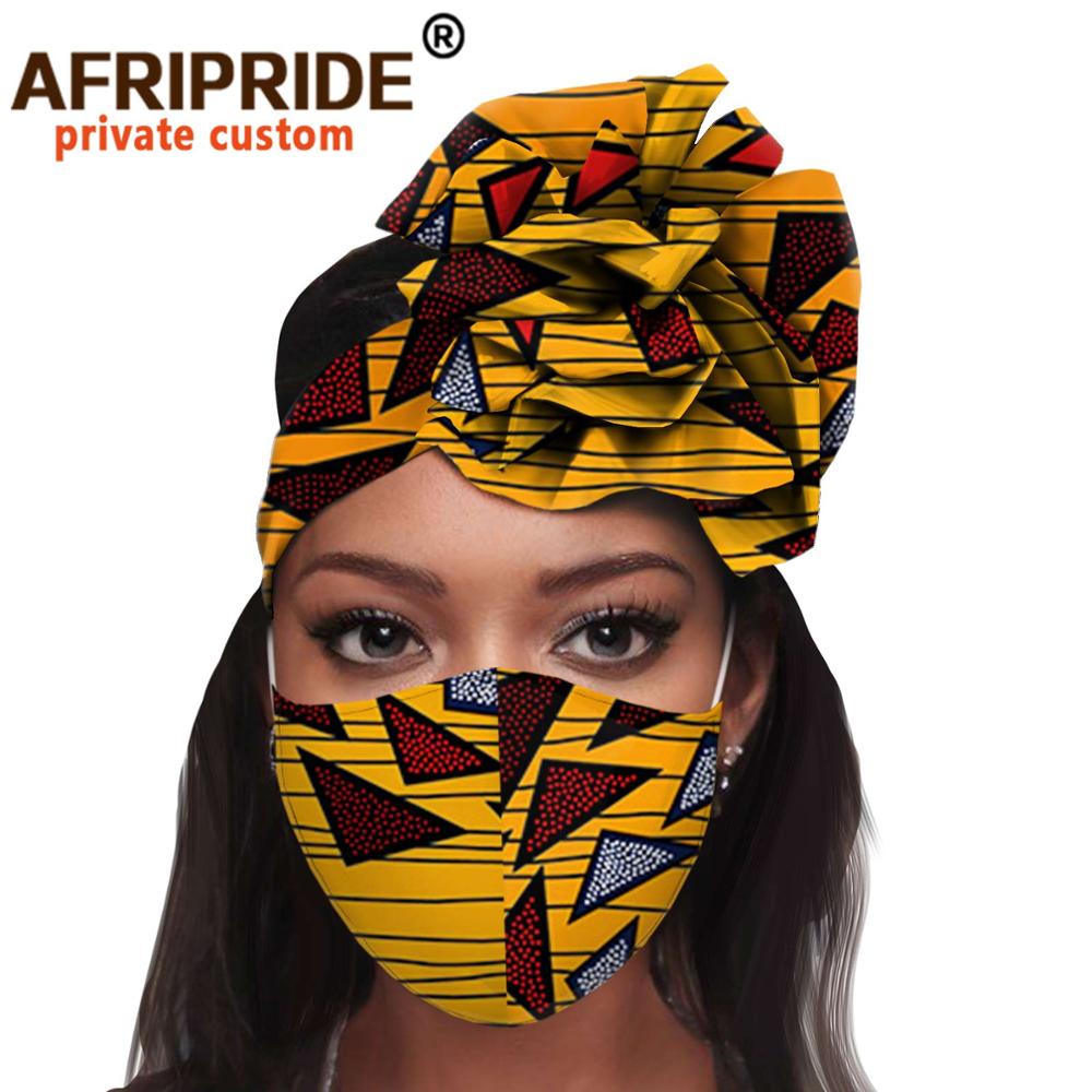 African 2 Piece for Women Headband Headwear Floral Turban Head Scarf Ladies Head Wrap Hair Accessories Match Print Mask A20H015