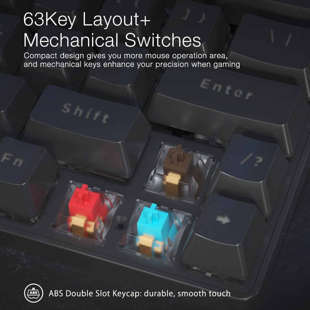 BlitzWolf BW-KB1 Wireless bluetooth Keyboard Gateron Switch RGB 63 Keys Layout NKRO Type-C Mechanical Gaming Black Brown Switch